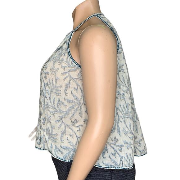 Lovestitch Halter Top Floral Print Size M Bohemian Green & Beige Stitching Trim - Picture 5 of 14